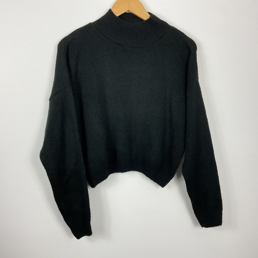 Nasty Gal Collection Black Mock Neck Cropped Knit Sweater Women's Size L